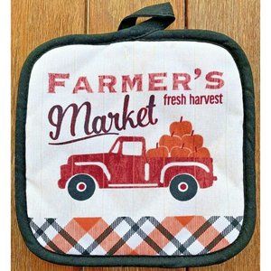 Farmer’s Market Pumpkin Truck Pot Holder Kitchen Oven Hot Mitt Plaid #1762